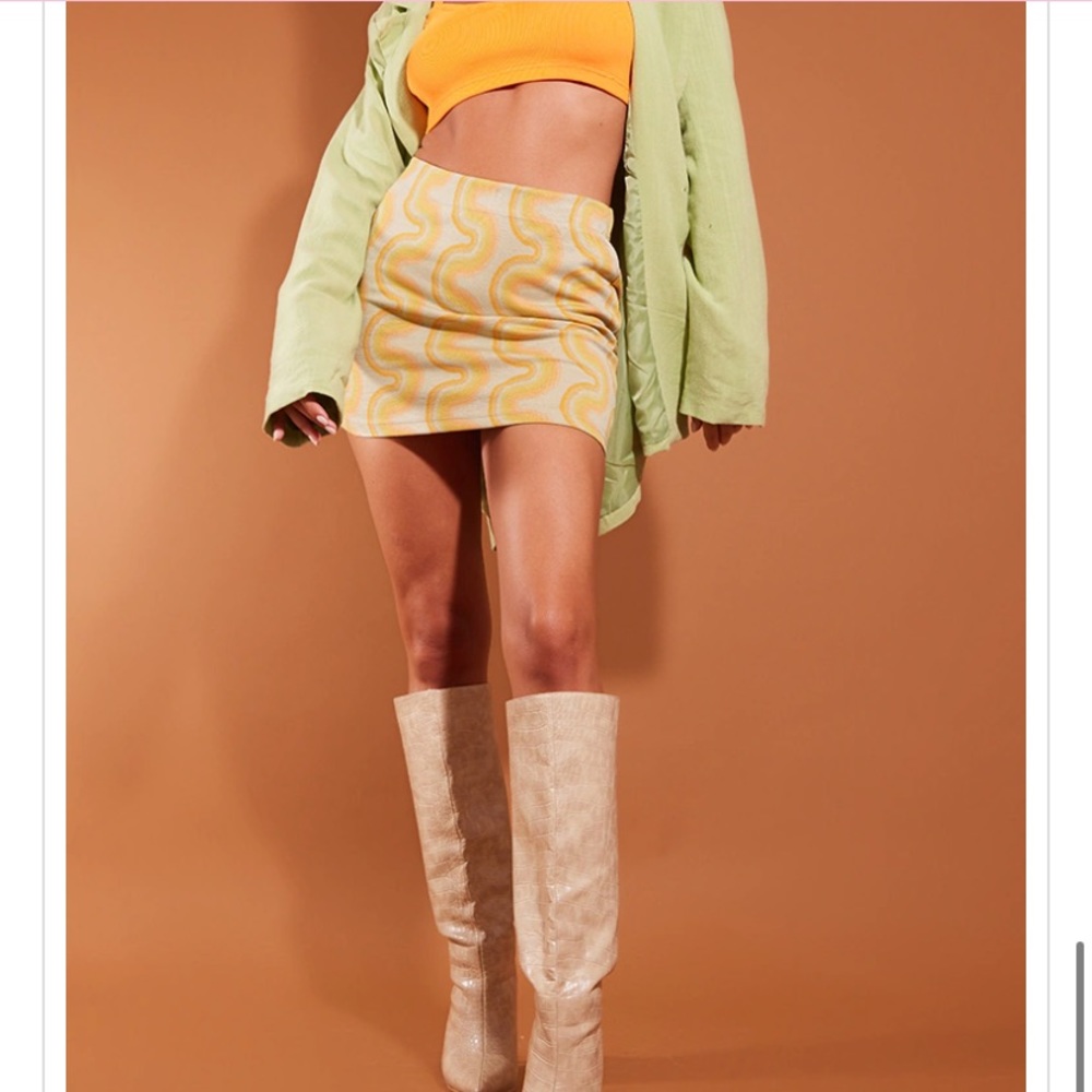 Yellow Swirl Printed Mini Skirt